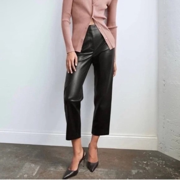 Babaton Aritzia Black Command Crop Faux Leather Pants - Picture 1 of 5